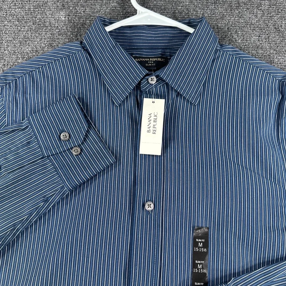 Banana Republic Button Down Mens M Blue Striped Slim Fit Long Sleeve Shirt NWT
